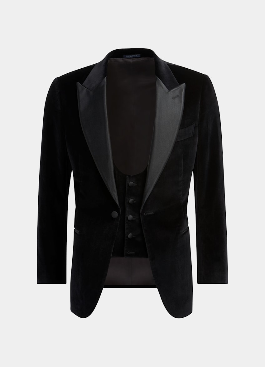 Black Lazio Tuxedo Suit | Stretch Cotton Velvet Three Piece ...