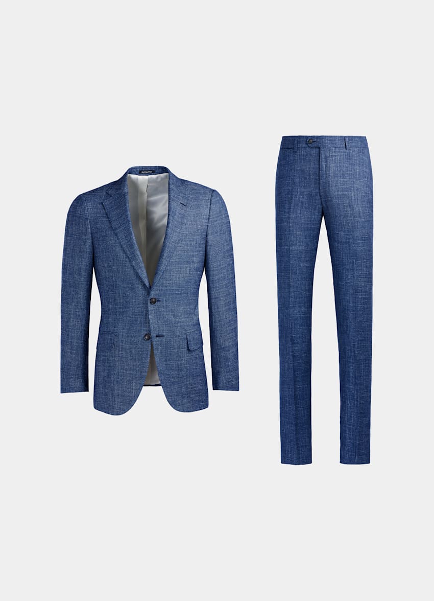 SUITSUPPLY 意大利 E.Thomas 生产的羊毛、丝绸、亚麻面料 Lazio 中蓝色西装