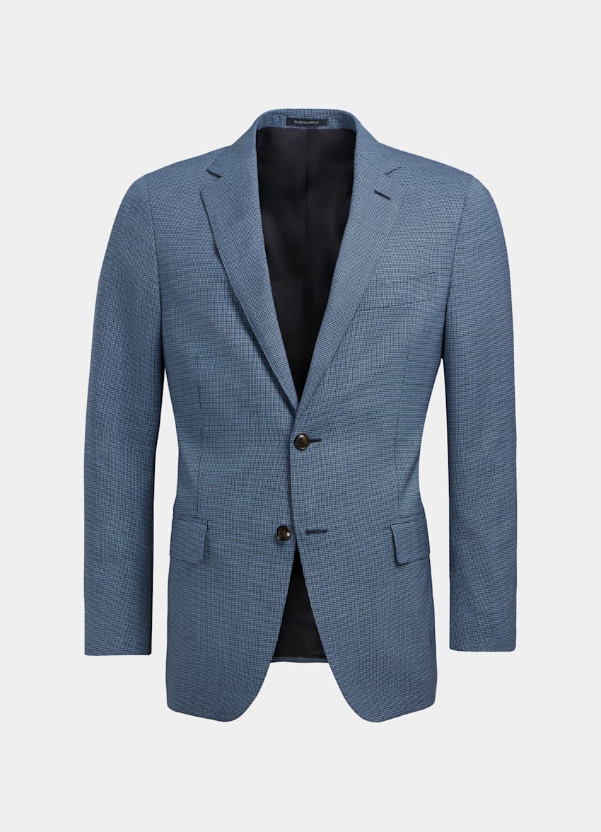 Mid Blue Houndstooth Sienna Suit | Pure Tropical Wool Single Breasted ...