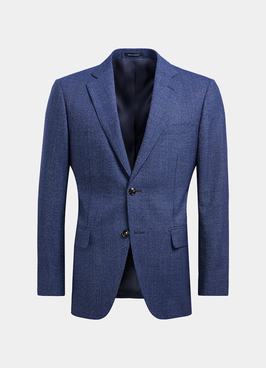 Mid Blue Houndstooth Napoli Suit | Pure Wool S110's Single Breasted ...