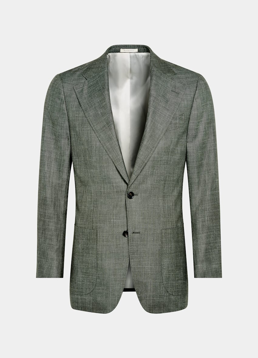 SUITSUPPLY Wool Silk Linen by E.Thomas, Italy Dark Green Tailored Fit Havana Suit