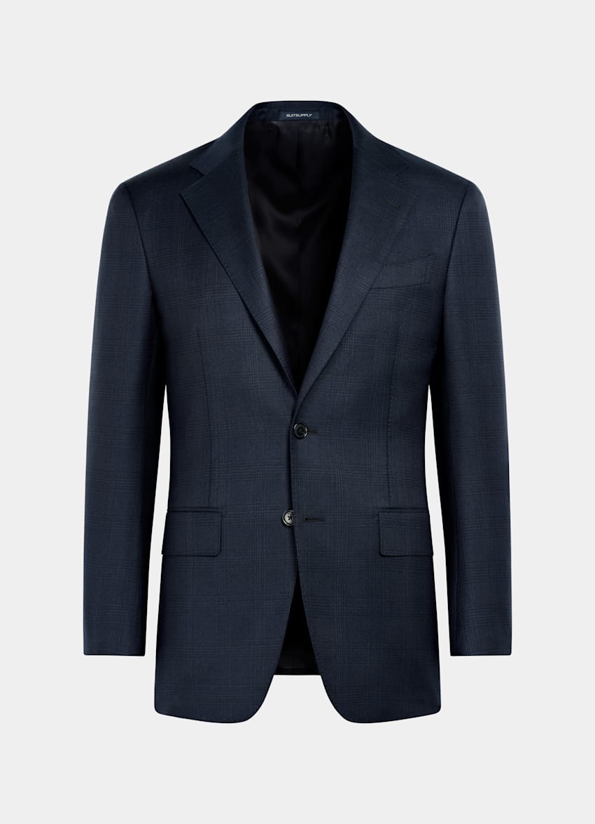 SUITSUPPLY All Season Lana de 4 cabos sin arrugas de Lanificio Ermenegildo Zegna, Italia Traje Havana azul marino a cuadros corte Tailored