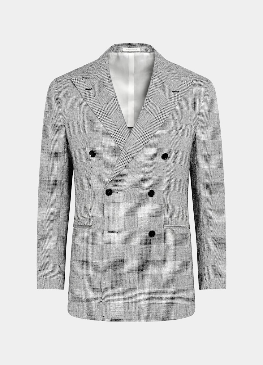 SUITSUPPLY Summer Linen Polyamide by Ferla, Italy Black Checked Tailored Fit Havana Suit