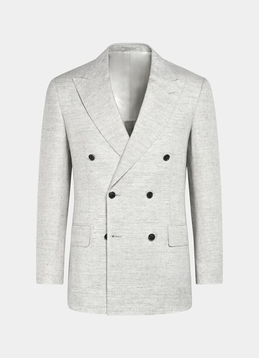 SUITSUPPLY Summer Linen Silk by Emmetex, Italy Light Grey Tailored Fit Milano Suit