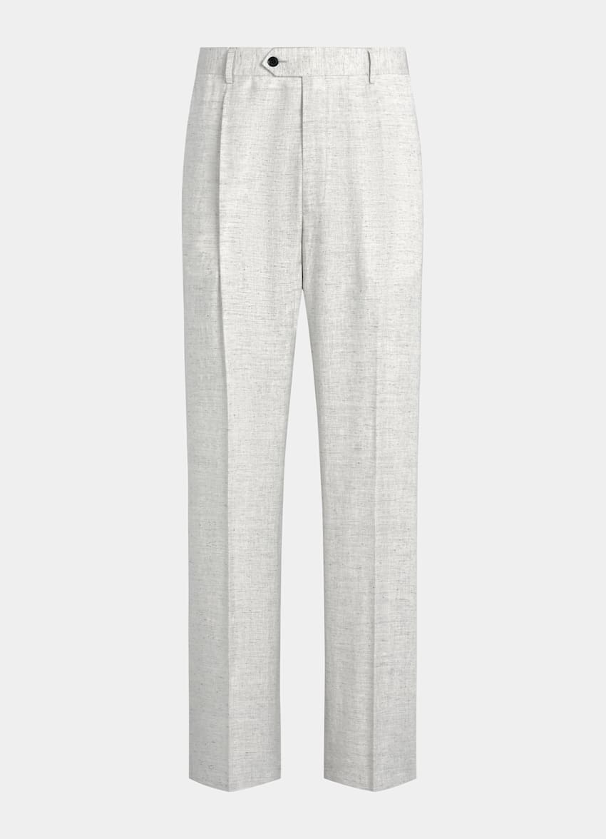 SUITSUPPLY Summer Linen Silk by Emmetex, Italy Light Grey Tailored Fit Milano Suit