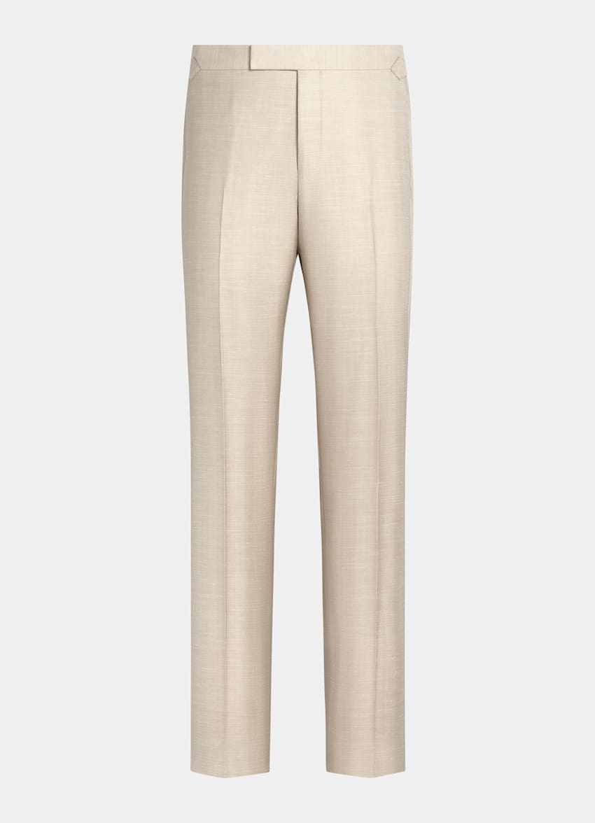 SUITSUPPLY Summer Wool Silk Linen by Rogna, Italy Sand Herringbone Tailored Fit Havana Suit