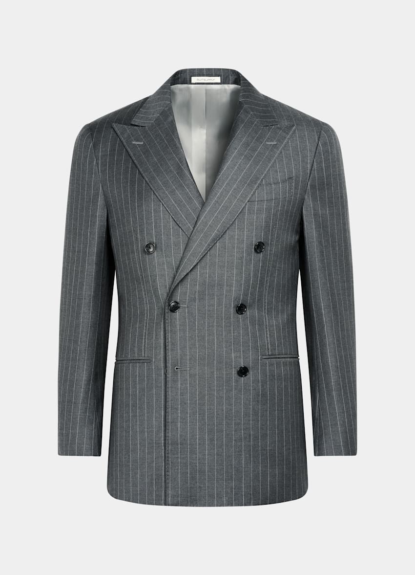 SUITSUPPLY All Season Pura lana S110s de Vitale Barberis Canonico, Italia Traje Havana gris medio a rayas corte Tailored