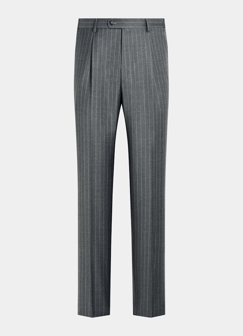 SUITSUPPLY All Season Pura lana S110s de Vitale Barberis Canonico, Italia Traje Havana gris medio a rayas corte Tailored