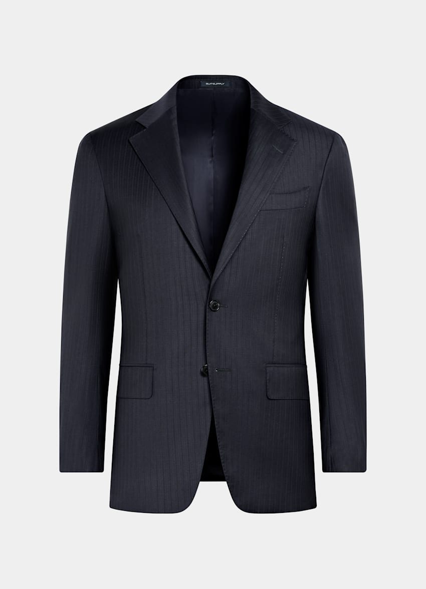 SUITSUPPLY All Season Pure S130's Wool by Reda, Italy Navy Striped Tailored Fit Havana Suit