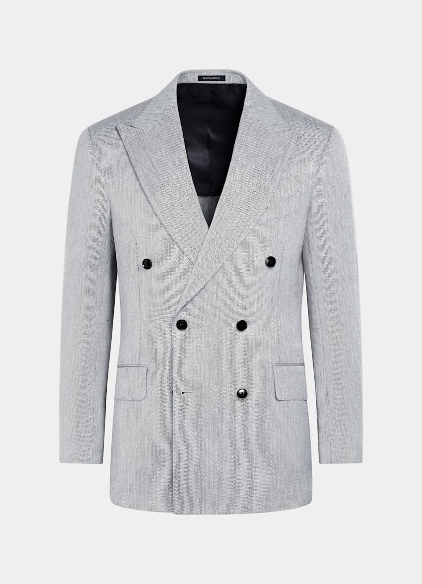 SUITSUPPLY Summer Pure Linen by Rogna, Italy Navy Herringbone Tailored Fit Milano Suit