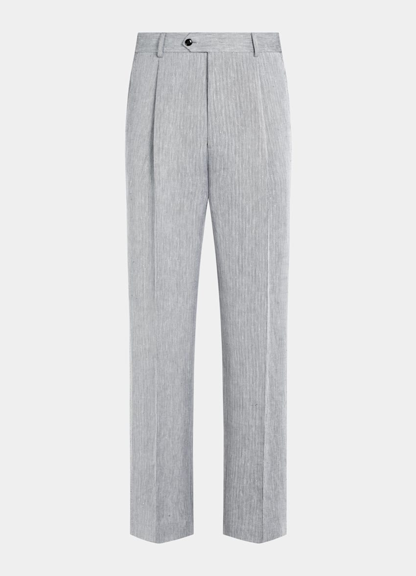 SUITSUPPLY Summer Pure Linen by Rogna, Italy Navy Herringbone Tailored Fit Milano Suit