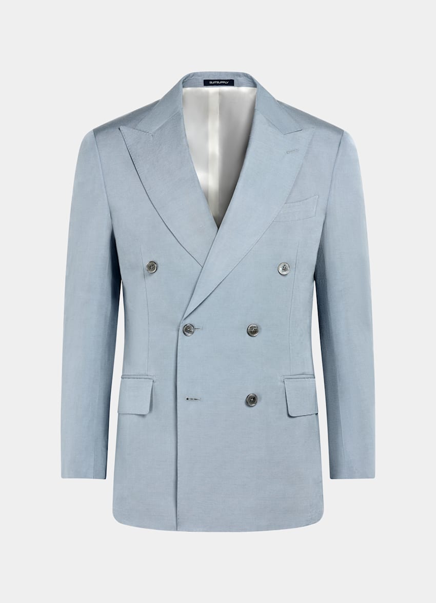 SUITSUPPLY Summer Linen Silk fr&aring;n Delfino, Italien Mid Blue Tailored Fit Milano Suit