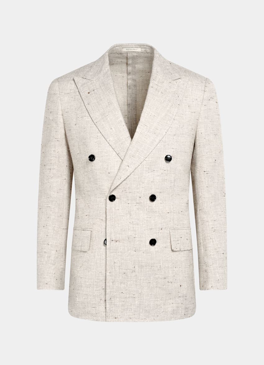SUITSUPPLY Summer Linen Wool Silk Blend by Ferla, Italy Light Taupe Tailored Fit Milano Suit