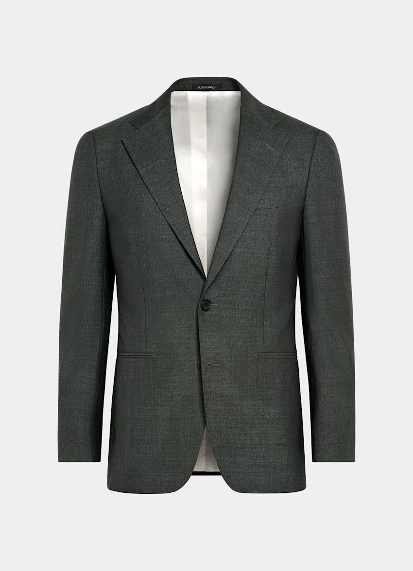 SUITSUPPLY All Season Pure Tropical Wool by Vitale Barberis Canonico, Italy Dark Green Perennial Tailored Fit Havana Suit