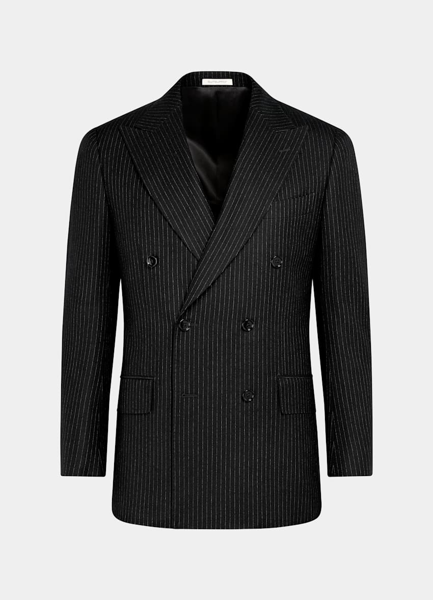SUITSUPPLY Winter Pure Wool by Savile Clifford, United Kingdom Black Striped Tailored Fit Milano Suit