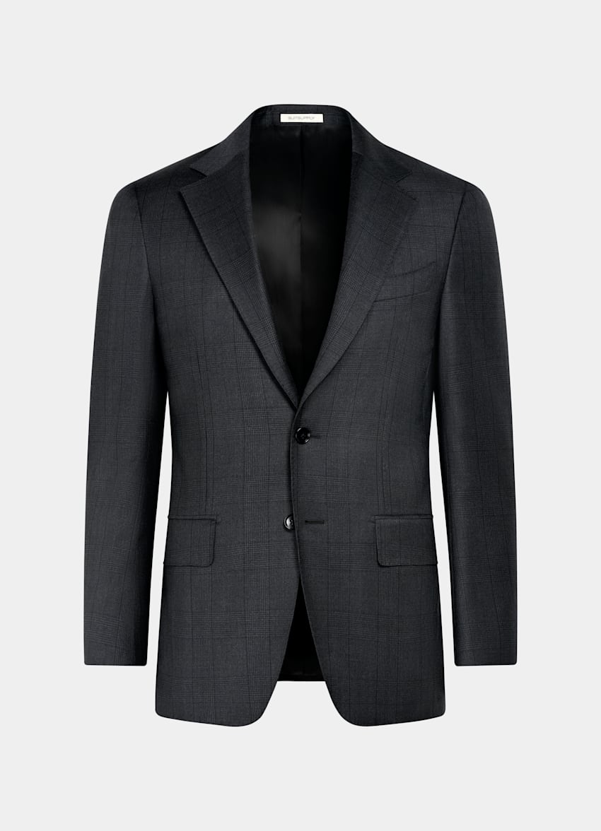 SUITSUPPLY All Season Wrinkle-Free Wool by Lanificio Ermenegildo Zegna, Italy Dark Grey Checked Tailored Fit Havana Suit