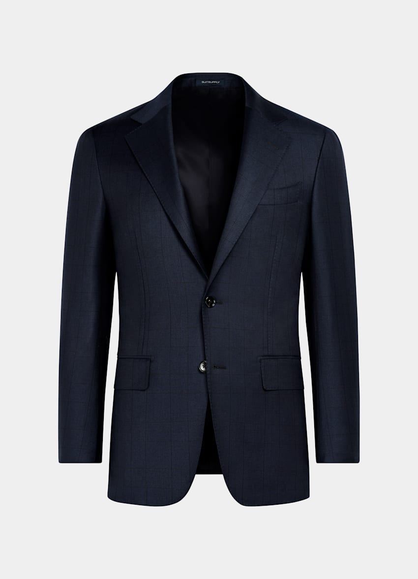 SUITSUPPLY All Season Wrinkle-Free Wool by Lanificio Ermenegildo Zegna, Italy Navy Checked Tailored Fit Havana Suit