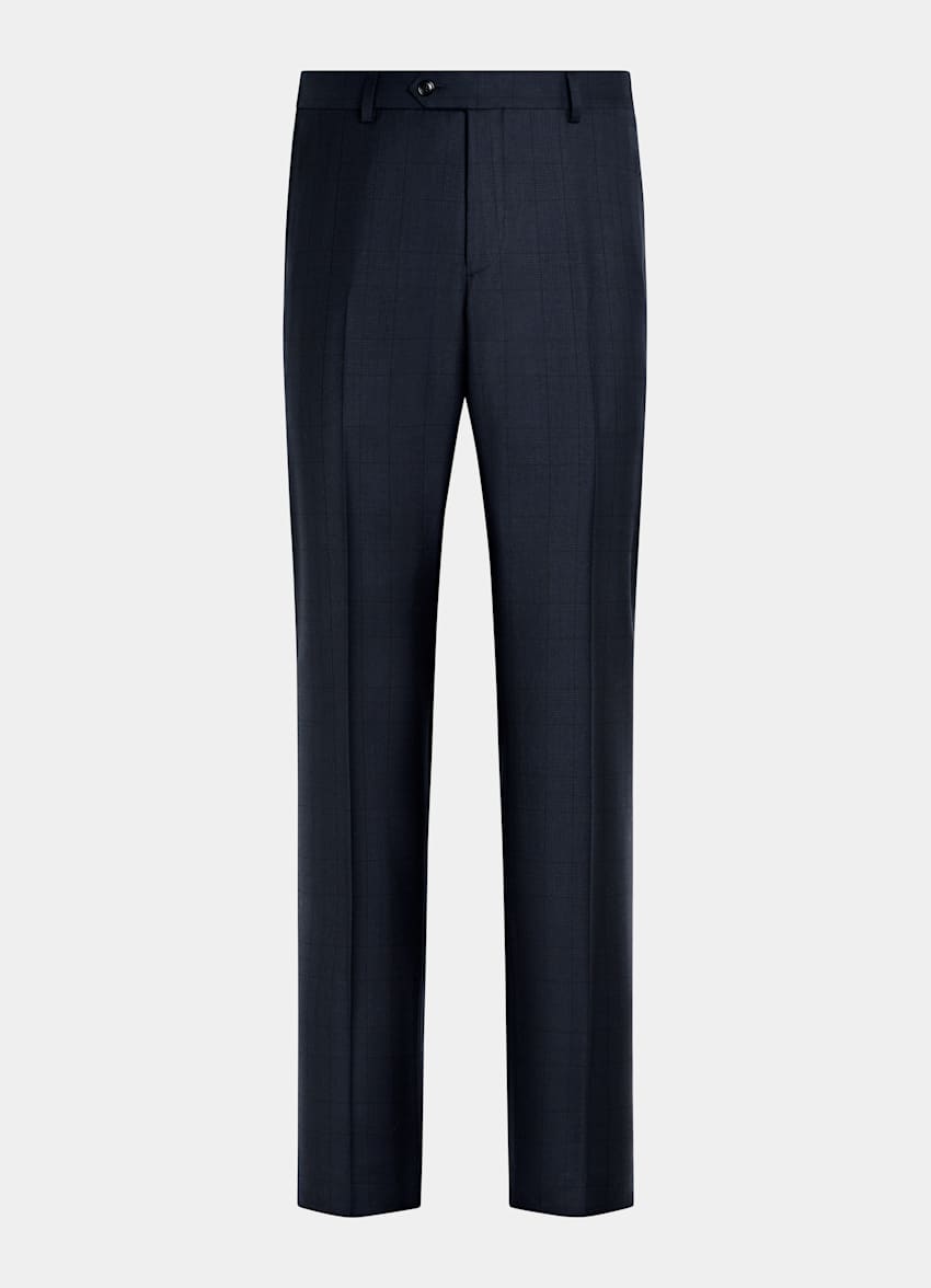 SUITSUPPLY All Season Wrinkle-Free Wool by Lanificio Ermenegildo Zegna, Italy Navy Checked Tailored Fit Havana Suit