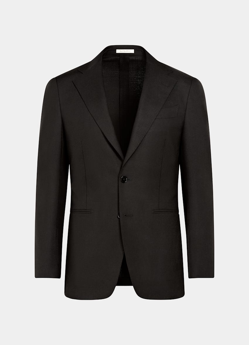 SUITSUPPLY All Season Wrinkle-Free Wool par Rogna, Italie Dark Brown Houndstooth Tailored Fit Havana Suit