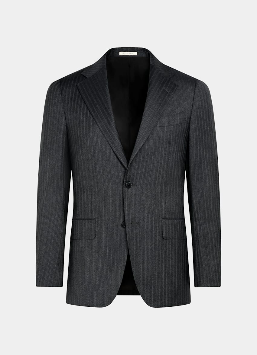 SUITSUPPLY Pura lana S130s de Carlo Barbera, Italia Traje Havana gris oscuro a rayas corte Tailored