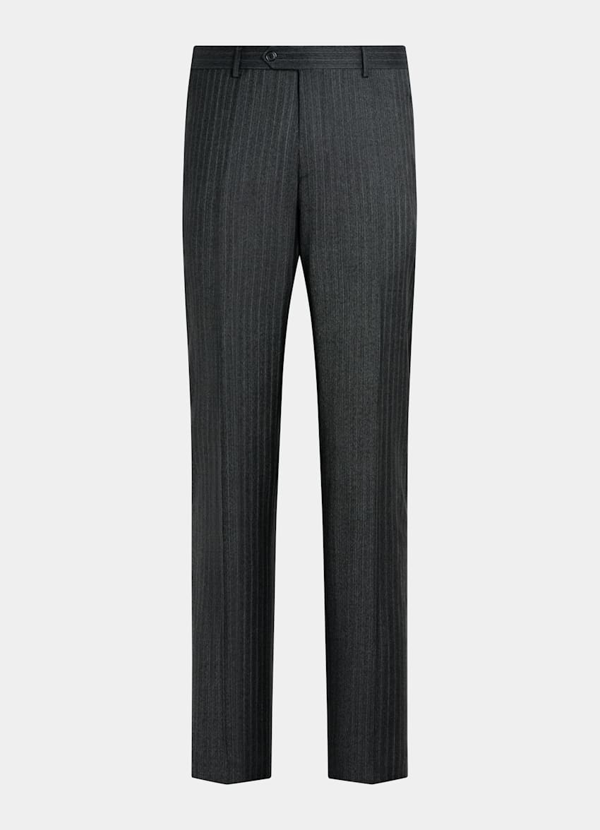 SUITSUPPLY Pura lana S130s de Carlo Barbera, Italia Traje Havana gris oscuro a rayas corte Tailored