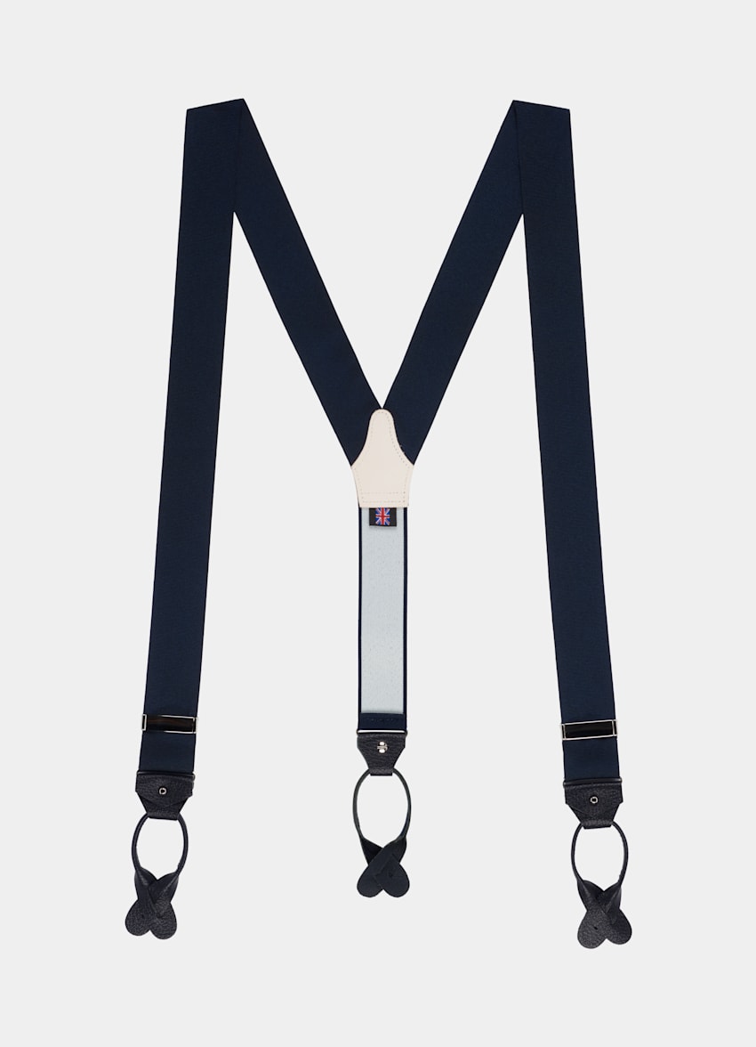 SUITSUPPLY Polyester Blend & Leather by Albert Thurston, UK Navy Suspenders