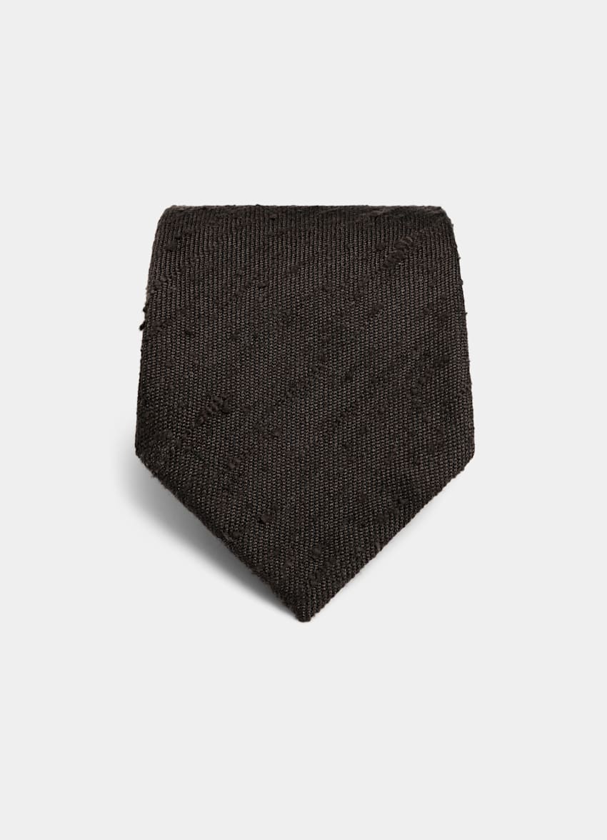 SUITSUPPLY Pure zijde Donkerbruin Print Stropdas