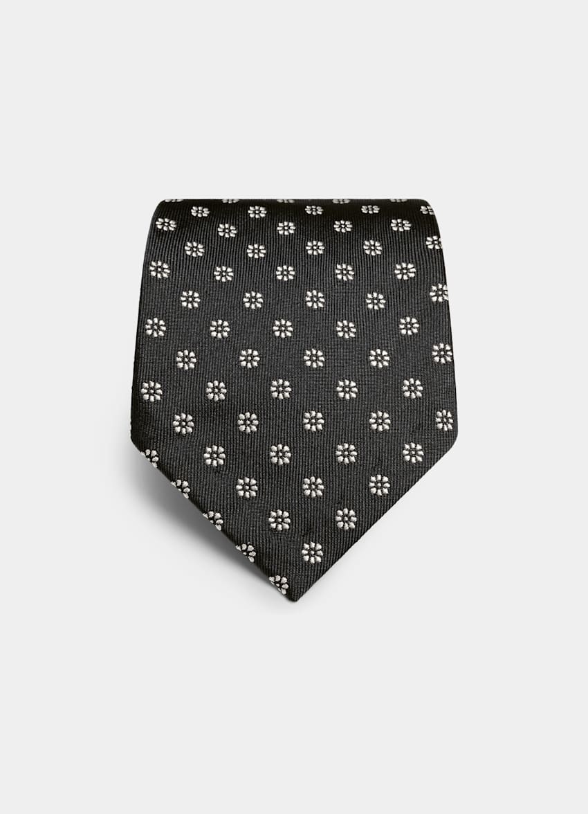 SUITSUPPLY Pura seda Corbata de jacquard floral negra