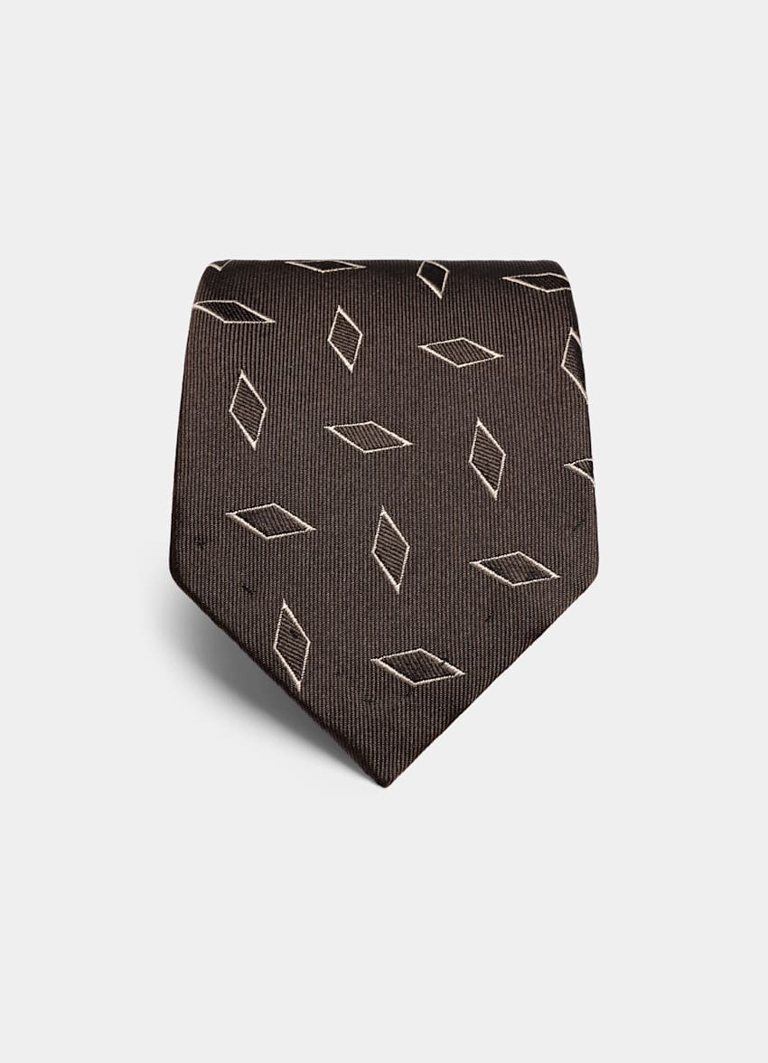 SUITSUPPLY Pure zijde Donkerbruine Grafische Jacquard Stropdas