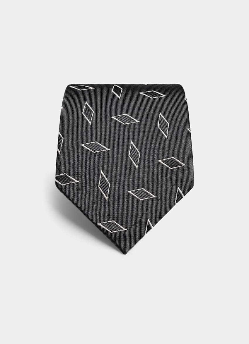 SUITSUPPLY Pure zijde Donkergrijze Grafische Jacquard Stropdas