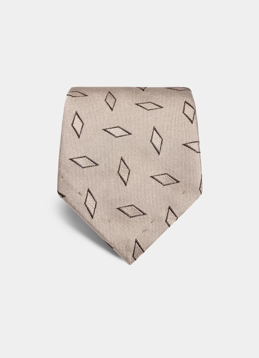 SUITSUPPLY Pure zijde Lichtbruine Grafische Jacquard Stropdas