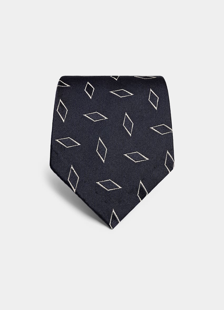 SUITSUPPLY Pure zijde Navy Grafisch Jacquard Stropdas