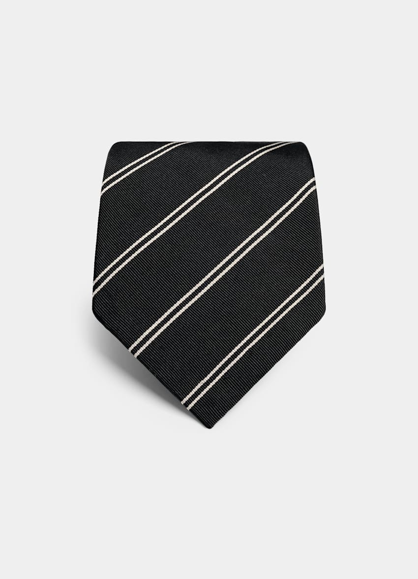 SUITSUPPLY Seda y algod&oacute;n Corbata de jacquard negra a rayas