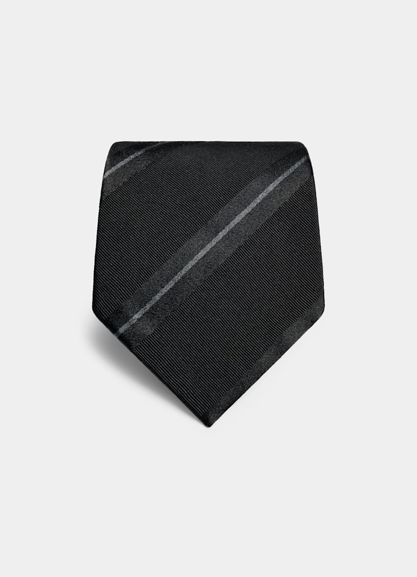 SUITSUPPLY Seda y algod&oacute;n Corbata de jacquard negra a rayas