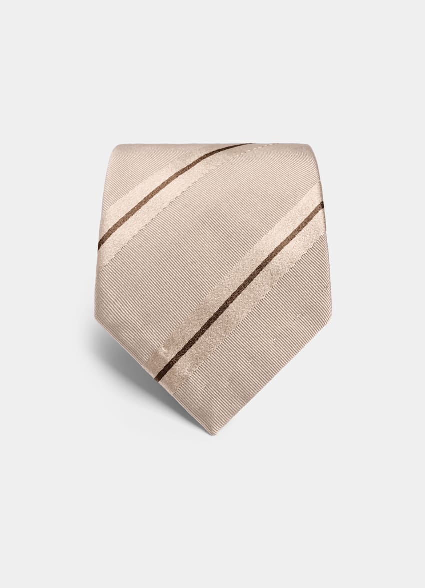 SUITSUPPLY Seda y algod&oacute;n Corbata de jacquard a rayas marr&oacute;n claro