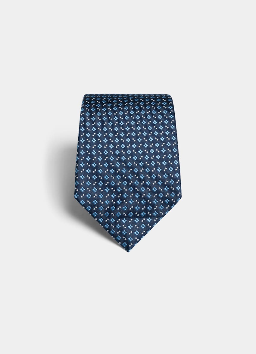 SUITSUPPLY Reine Seide Krawatte blau mit floralem Muster