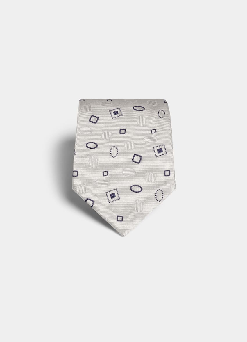 SUITSUPPLY Czysty jedwab od Fermo Fossati, Włochy Krawat w graficzny wzór w odcieniu bieli