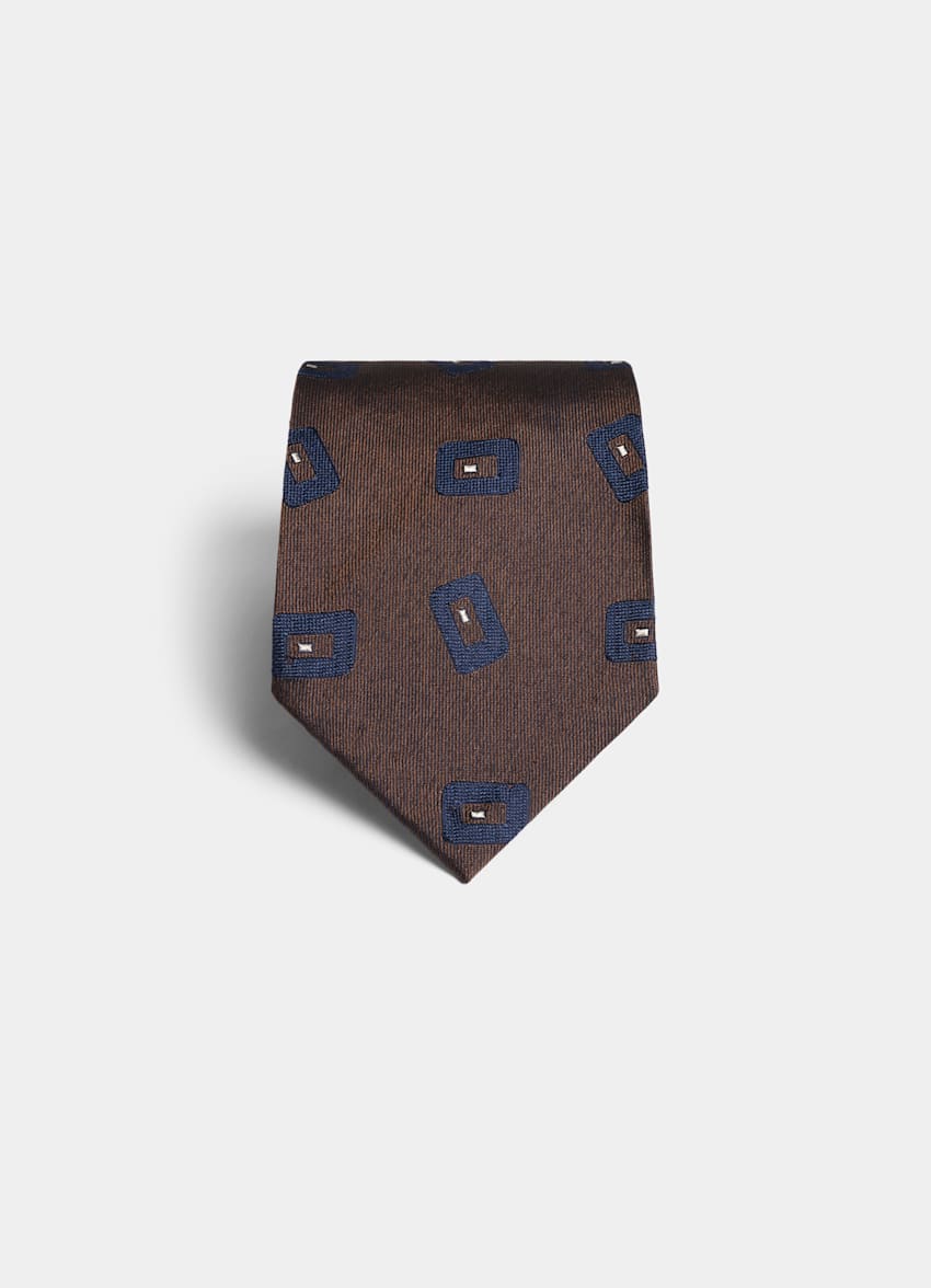 SUITSUPPLY Pure Silk by Fermo Fossati, Italy Brown Graphic Tie