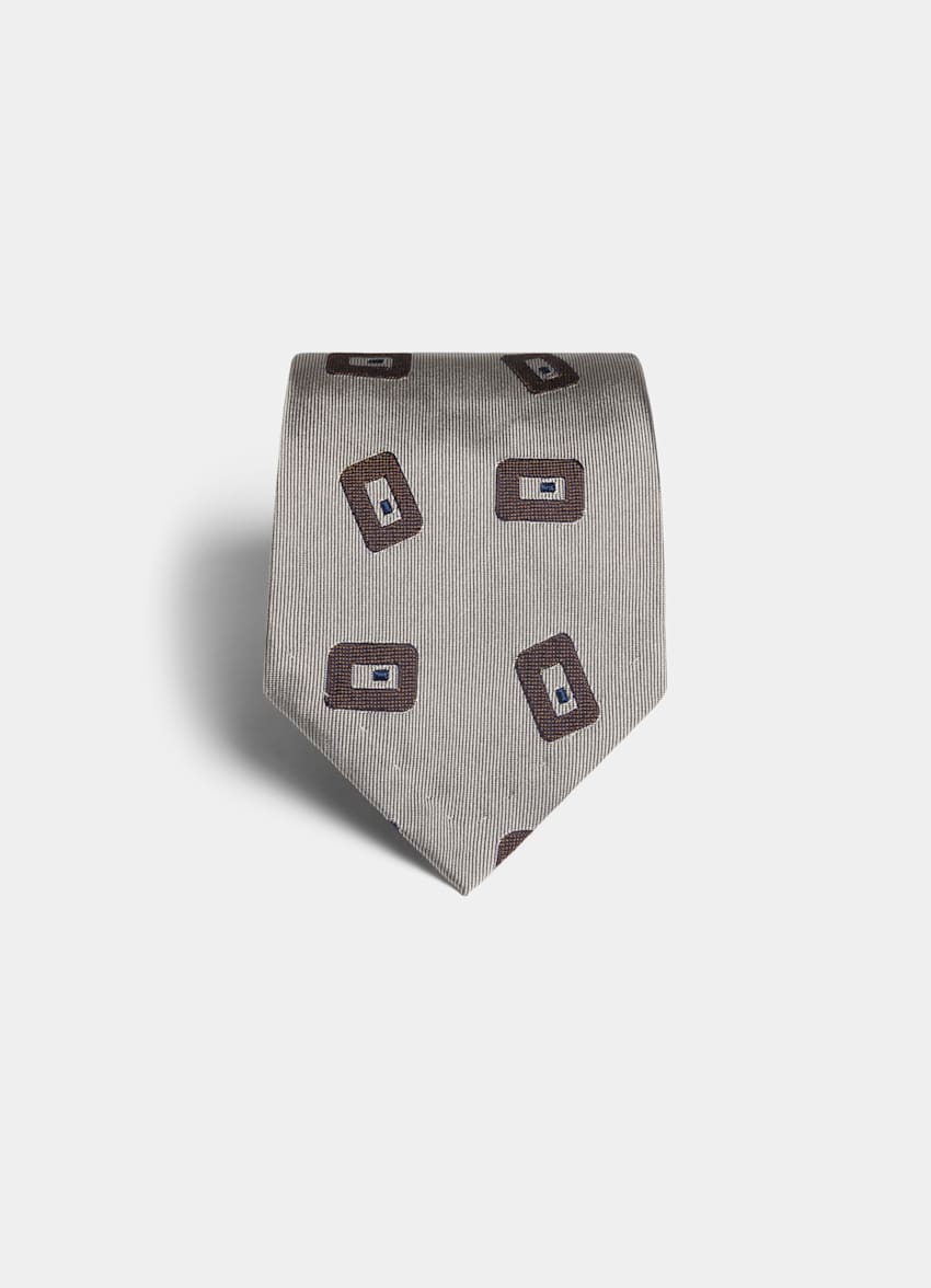 SUITSUPPLY Pure Silk by Fermo Fossati, Italy Grey Graphic Tie