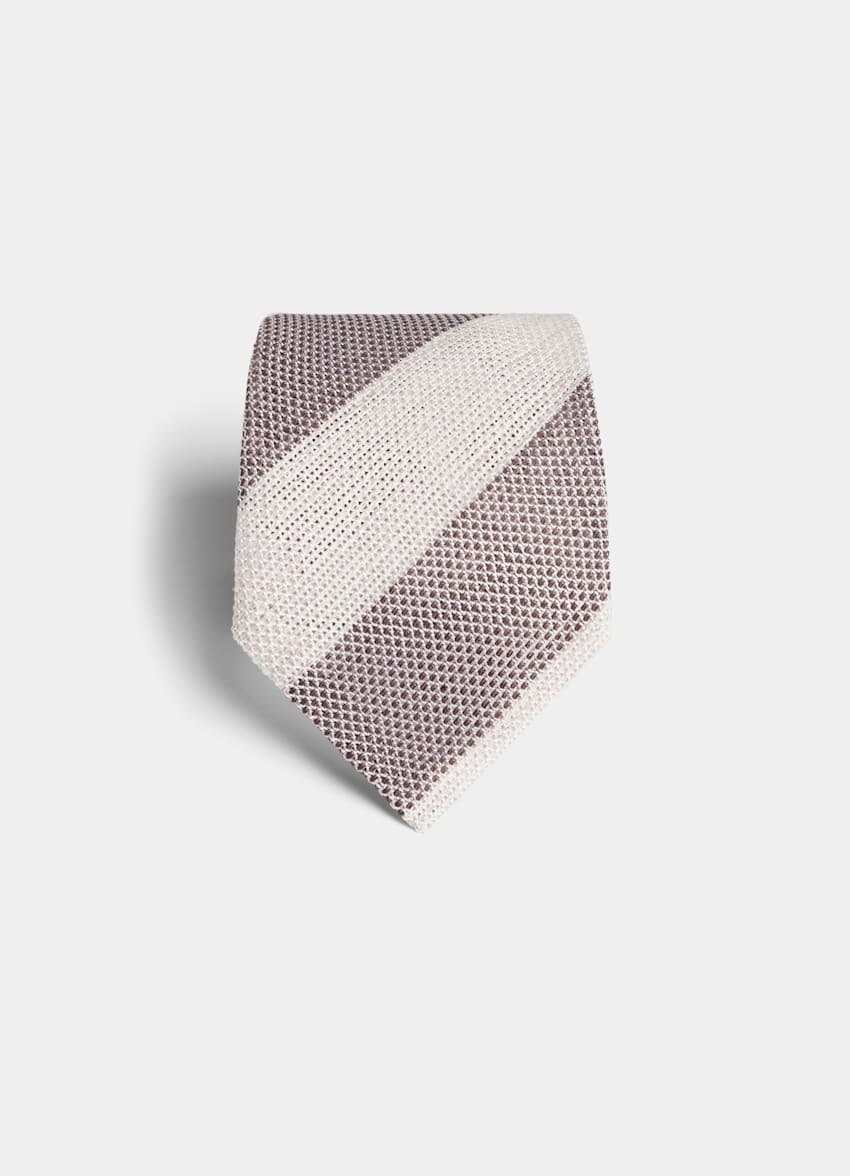 SUITSUPPLY Linen Silk by Fermo Fossati, Italy Light Brown Striped Tie