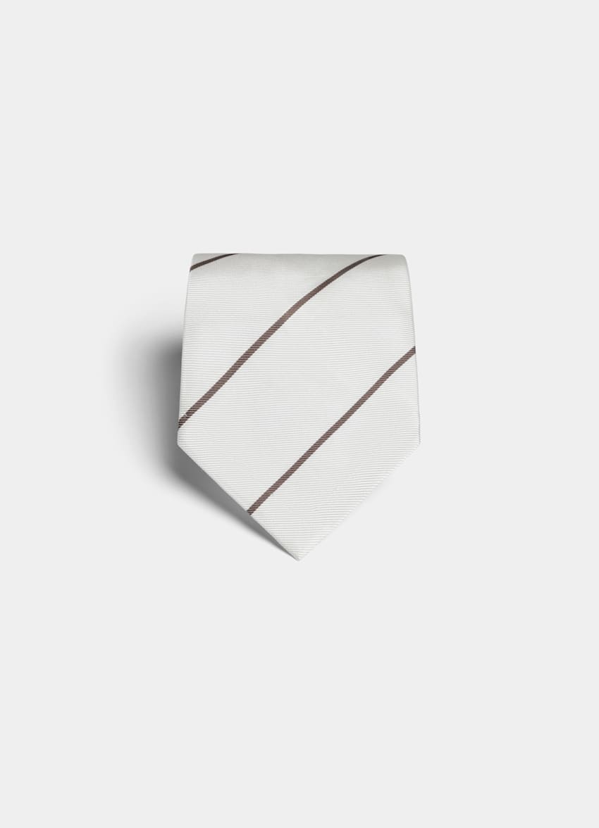 SUITSUPPLY 意大利 TSM 生产的真丝面料 白色条纹领带