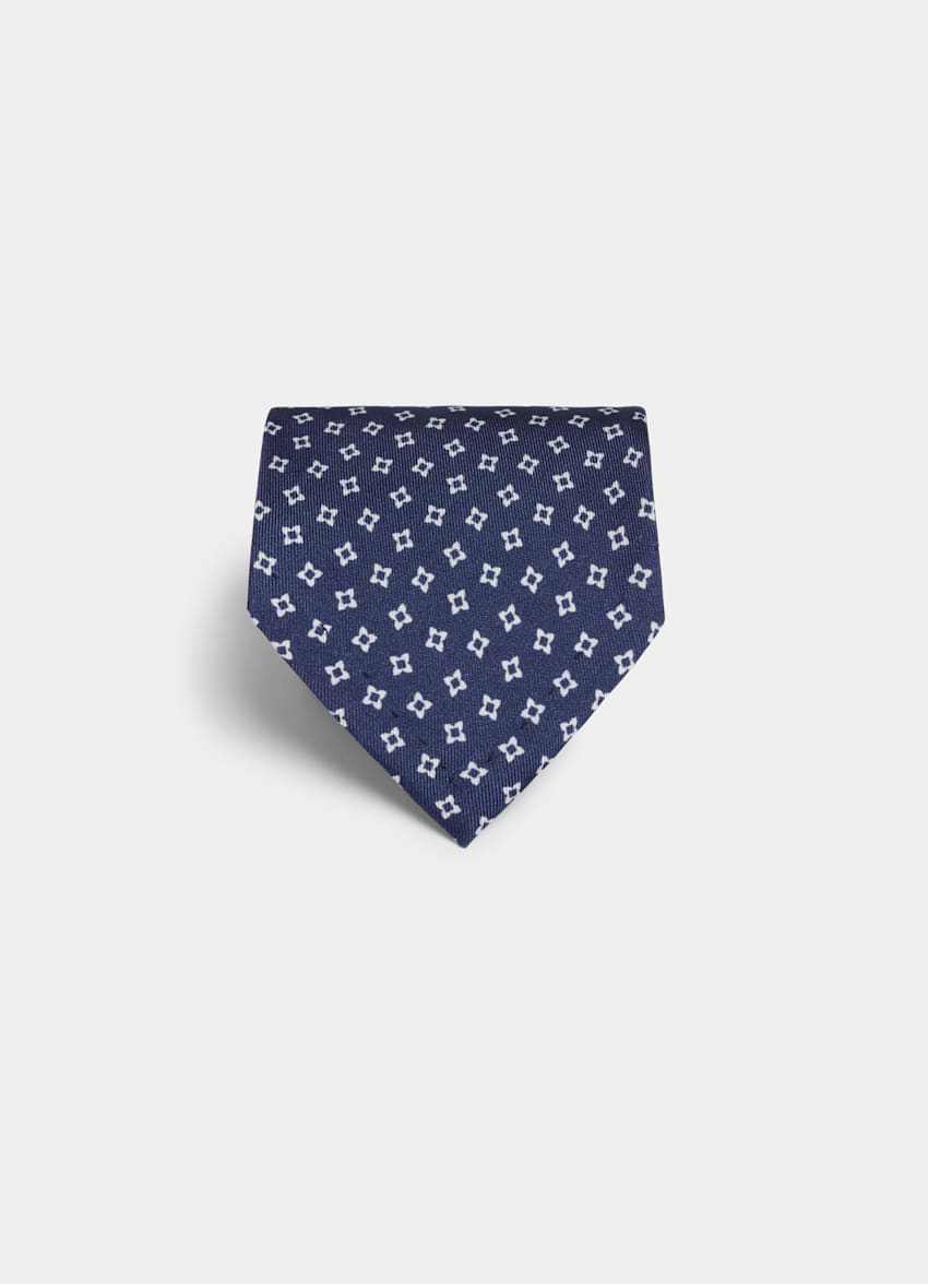 SUITSUPPLY Rent silke från Fermo Fossati, Italien Blommig marinblå slips