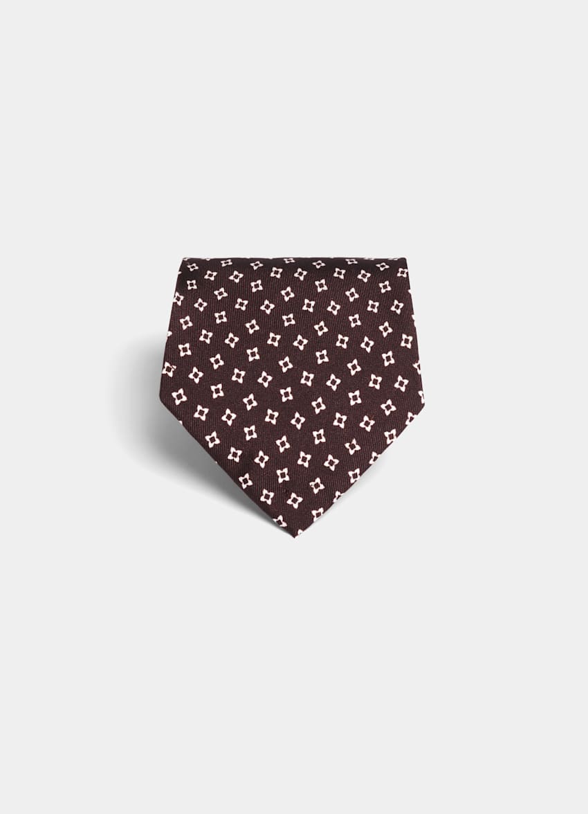 SUITSUPPLY Pure Silk by Fermo Fossati, Italy Brown Flower Tie