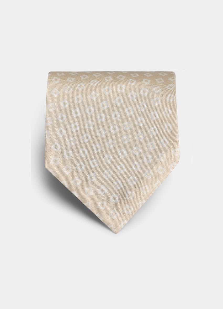SUITSUPPLY Pura seda Corbata marrón claro con motivo gráfico