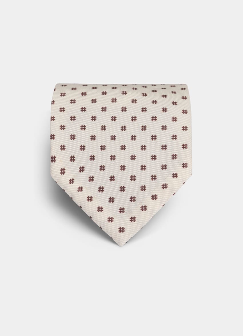SUITSUPPLY Pure Silk by Silk Pro, Italy Off-White Flower Tie