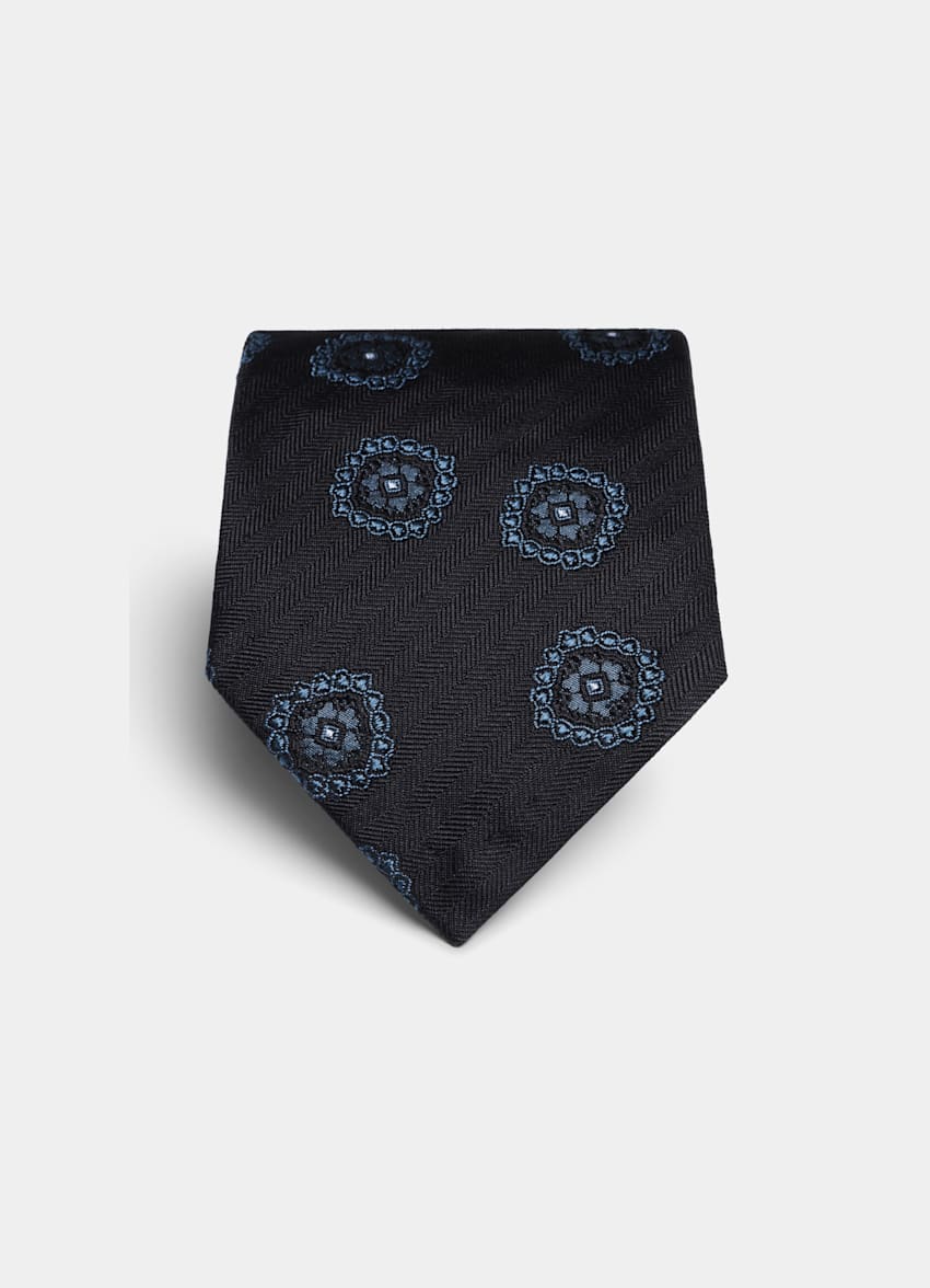 SUITSUPPLY Pure soie - Fermo Fossati, Italie Cravate bleu marine motif graphique