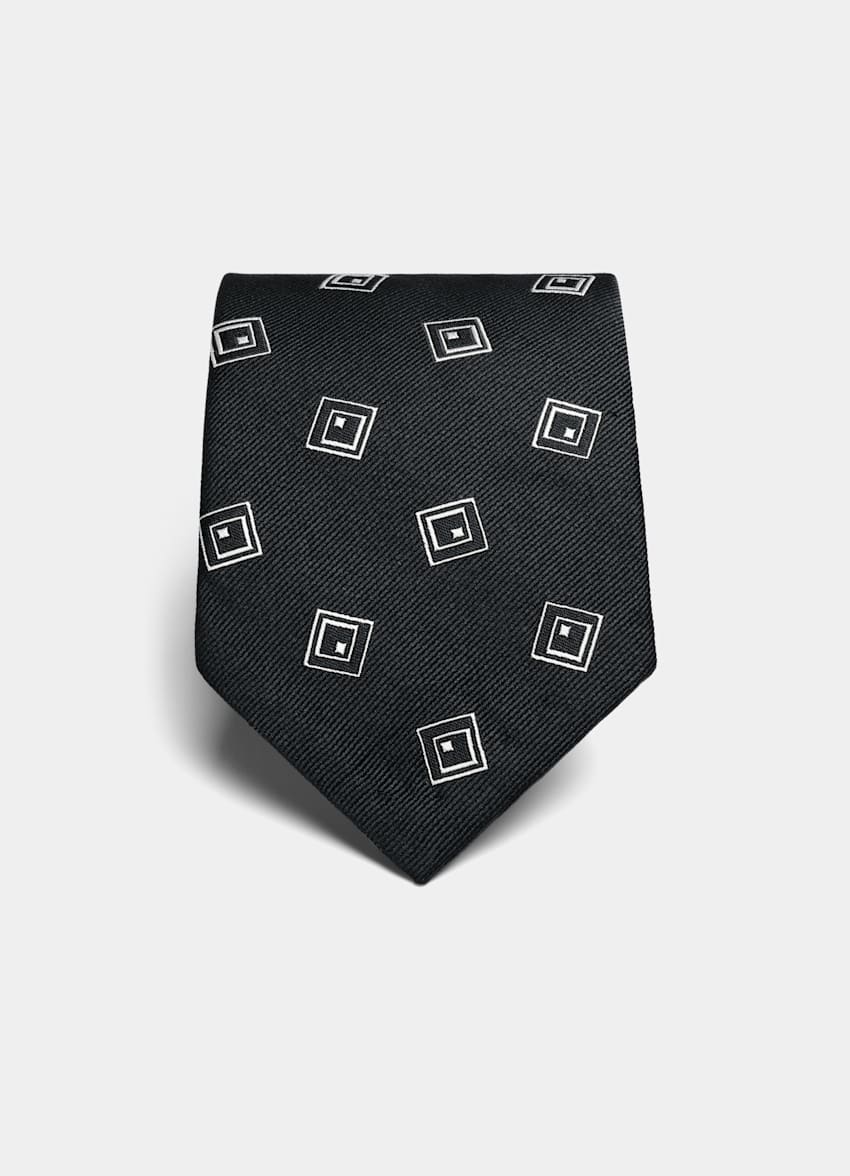 SUITSUPPLY Pura seda de Silk Pro, Italia Corbata azul marino con motivo gráfico