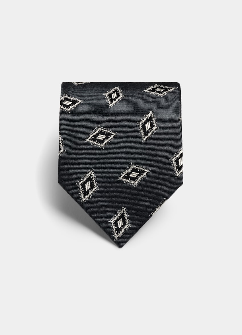 SUITSUPPLY Pure Silk by Fermo Fossati, Italy Dark Grey Graphic Tie