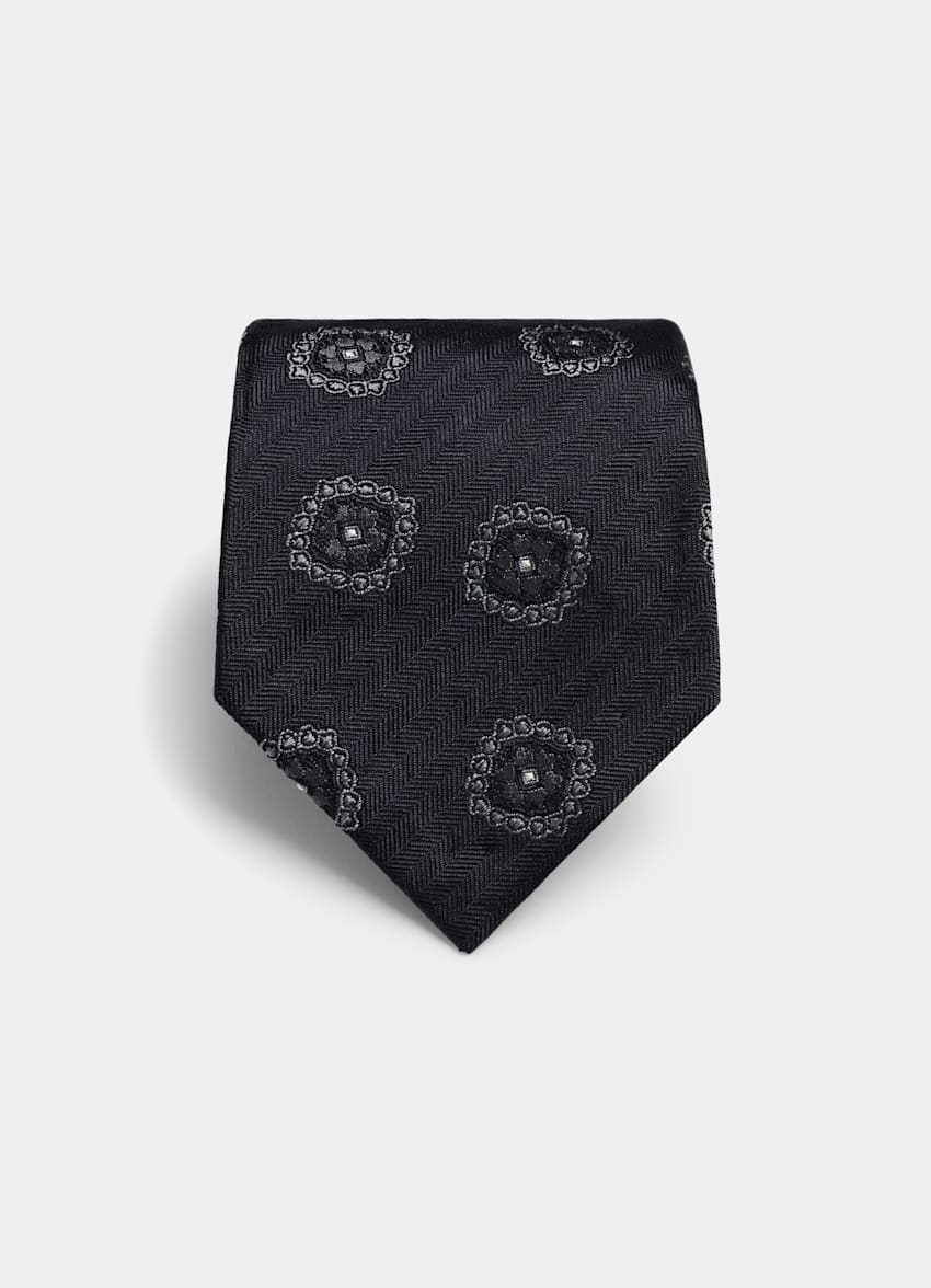 SUITSUPPLY Pure soie - Fermo Fossati, Italie Cravate bleu marine motif graphique