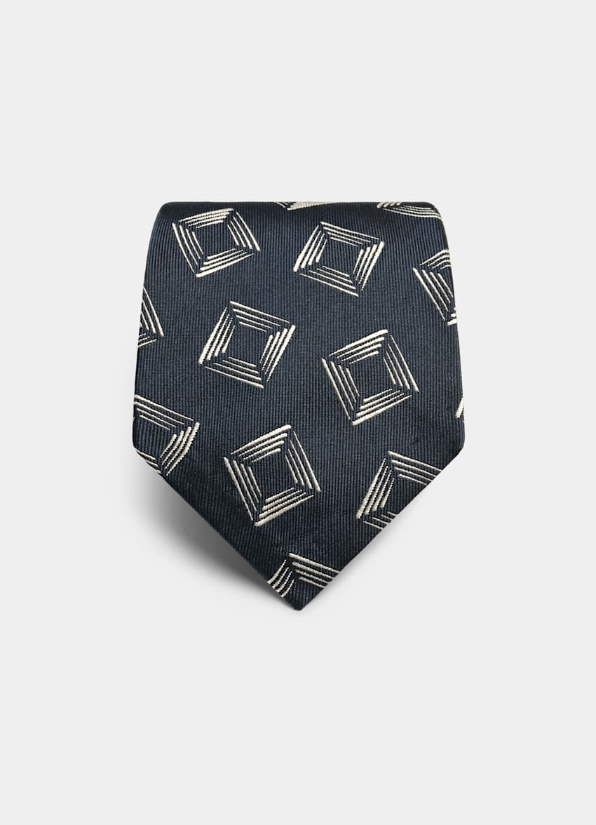 SUITSUPPLY Pure Silk Navy Graphic Tie